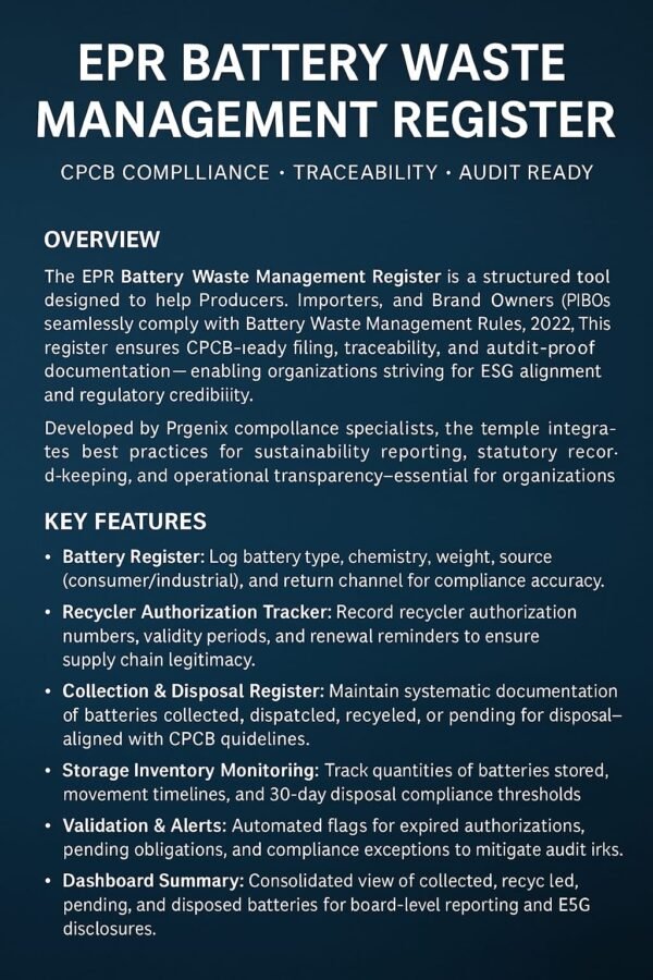 EPR Battery Waste Management Register - Prgenix
