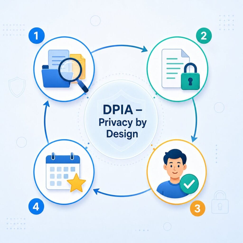 Four step DPIA process under DPDP Act – risk identification, mitigation, data principal protection, ongoing compliance.
